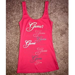Guess - Women’s Guess Bling Logo Pink Tank Top